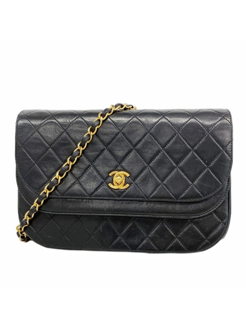 Chanel Shoulder Bag Quilted Lambskin Black Gold